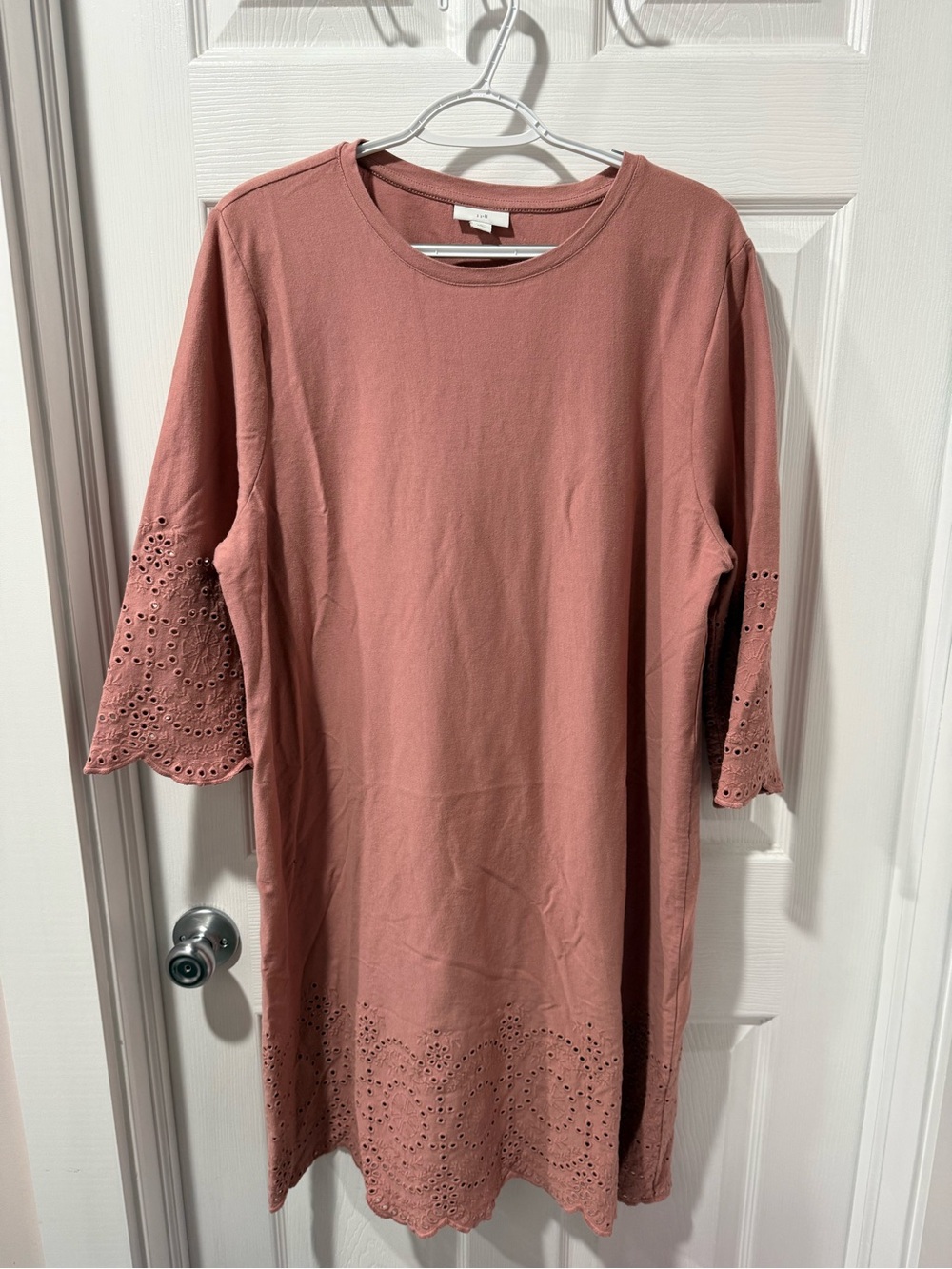 J. Jill Scalloped Eyelet Cotton Tee Dress in Rose